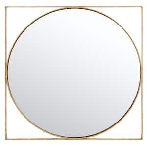 Perrin 32 in. W x 32 in. H Iron Round Modern Gold Wall Mirror