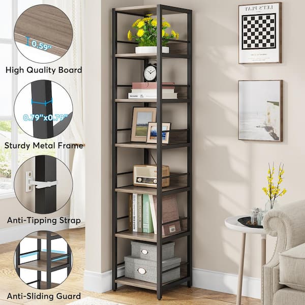 VECELO 6 Tier Corner Shelf, 69 Inch Industrial Bookshelf/Storage Stand