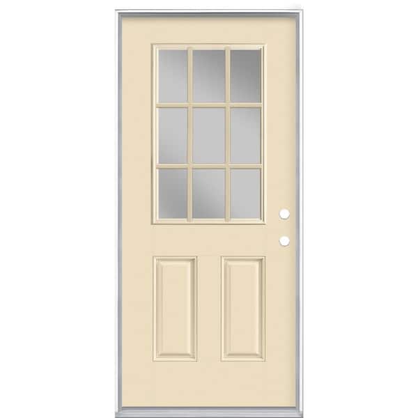 Masonite 36 in. x 80 in. 9 Lite Golden Haystack Left Hand Inswing Painted Smooth Fiberglass Prehung Front Door, Vinyl Frame