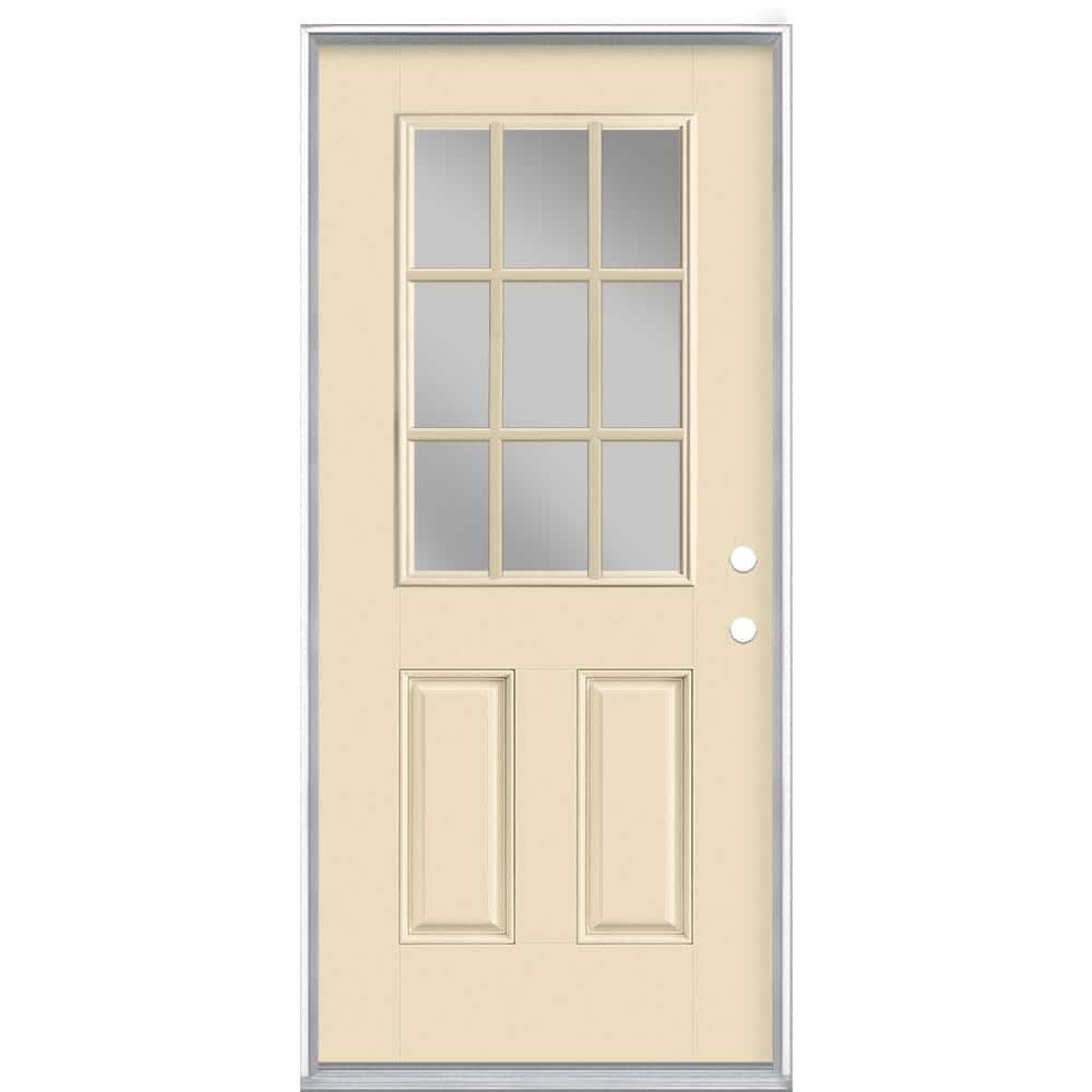 32 in. x 80 in. 9-Lite Left Hand Inswing Golden Haystack Painted Steel Prehung Front Door with Brickmold, Vinyl Frame price history on PriceWatchPro