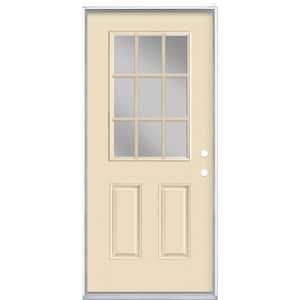 32 in. x 80 in. 9-Lite Left Hand Inswing Golden Haystack Painted Steel Prehung Front Door with Brickmold, Vinyl Frame
