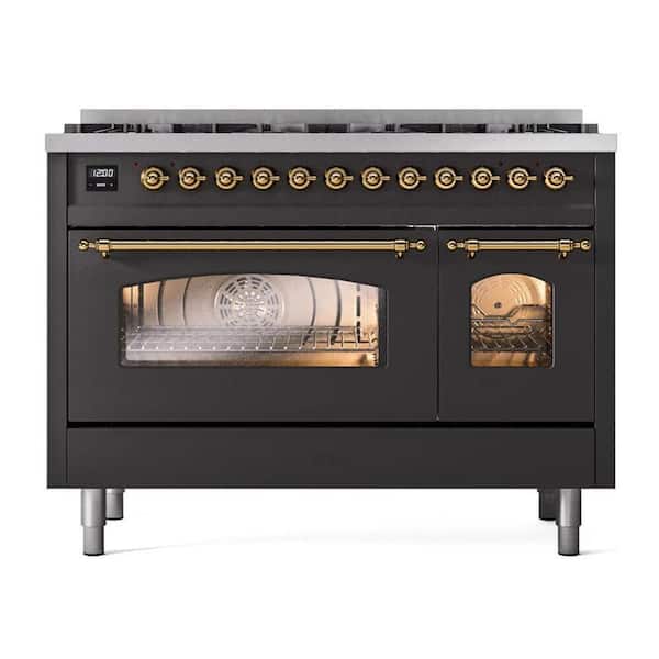Nostalgie II 48 in. 8 Burner Dual Fuel Liquid Propane Range in Graphite Matte