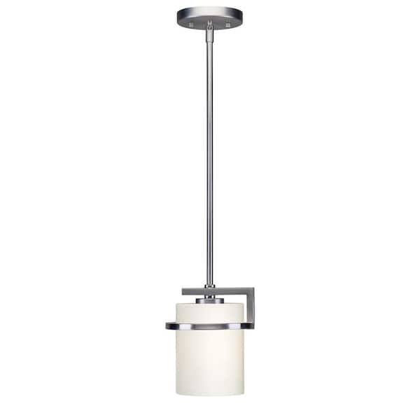 Unbranded Halo 1-Light Brushed Nickel Mini Pendant with Satin Opal Glass