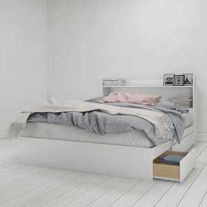 Aura White Queen Size 3-Drawer Storage Bed and Storage Headboard