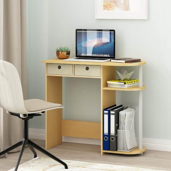Furinno 32 in. Rectangular Beech 2 Drawer Computer Desk with Built-In Storage