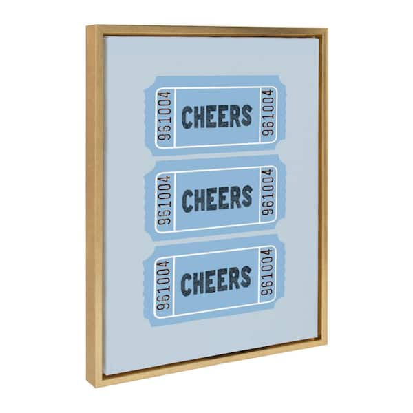Kate and Laurel Sylvie Cheers Blue Ticket Framed Canvas by Alli Standefer Set of 1 Culture Art Print 18.00 in. x 24.00 in.