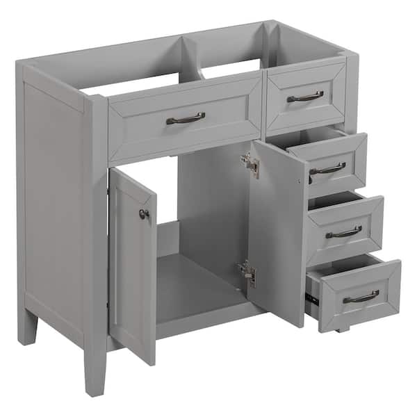 Aoibox 35.5 in. W x 17.7 in. D x 35 in. H Solid Frame and MDF Board Bath Vanity Cabinet without Top in Gray with Drawers