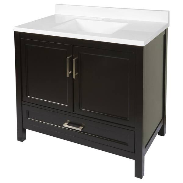 Project Source 36-in Gray Single Sink Bathroom Vanity with White Cultured  Marble Top in the Bathroom Vanities with Tops department at