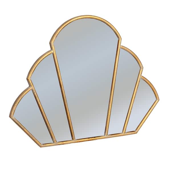 Storied Home 33.1 in. W x 25.6 in. H Metal Scallop Shaped Antique Gold Decorative Mirror