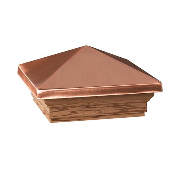Unbranded Victoria 4 in. x 4 in. Redwood-Stained Copper-Top Pyramid Post Cap