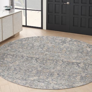 Nyle Charcoal 8 ft. x 8 ft. Distressed Transitional Round Area Rug