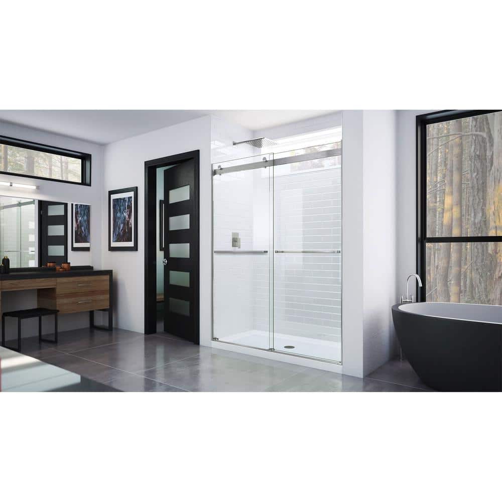Essence Frameless ClearMax Sliding Shower Door in Brushed Nickel
