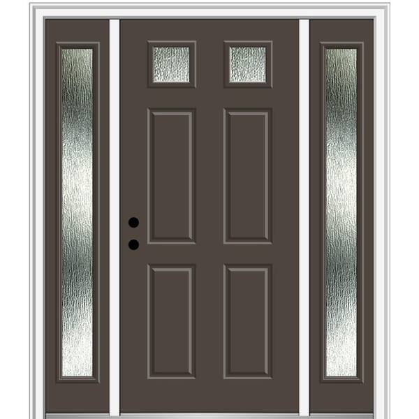 MMI Door 64 in. x 80 in. Right-Hand Inswing Rain Glass Brown Fiberglass Prehung Front Door on 6-9/16 in. Frame