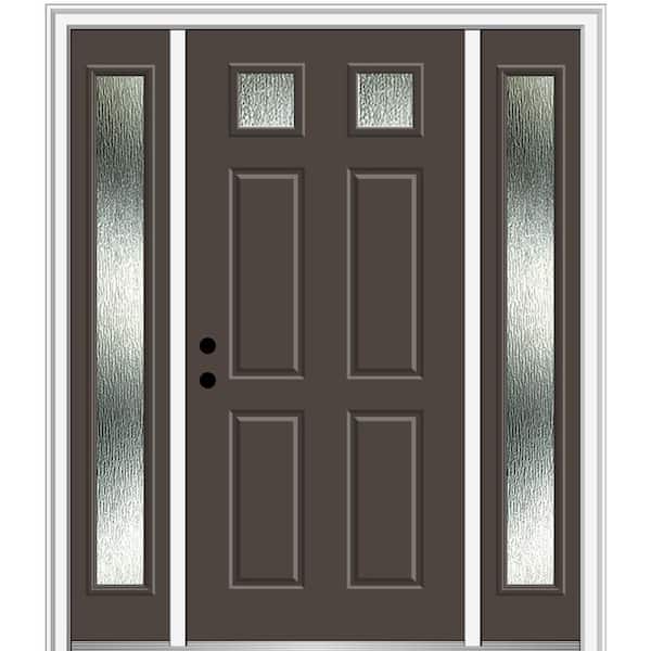 MMI Door Rain Glass 60 in. x 80 in. Right-Hand Inswing Brown Fiberglass Prehung Front Door on 4-9/16 in. Frame