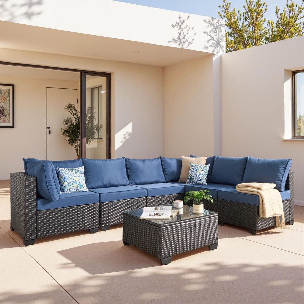 Tranquillity 7-Pieces Wicker Patio Conversation Seating Sofa Set