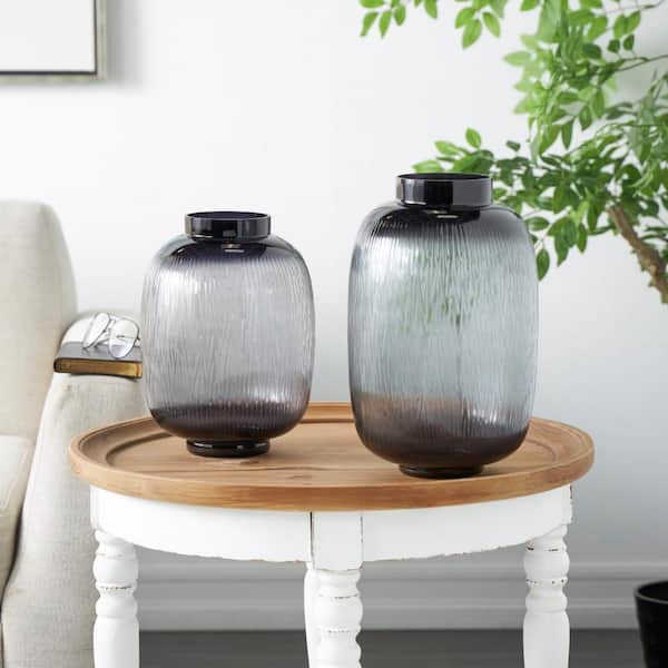 Litton Lane Black Textured Ombre Glass Decorative Vase (Set of 2)