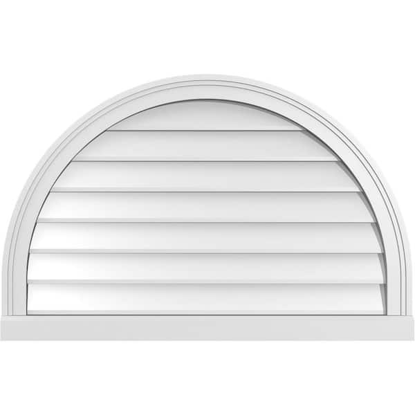 Ekena Millwork 34 in. x 22 in. Round Top Surface Mount PVC Gable Vent: Decorative with Brickmould Sill Frame