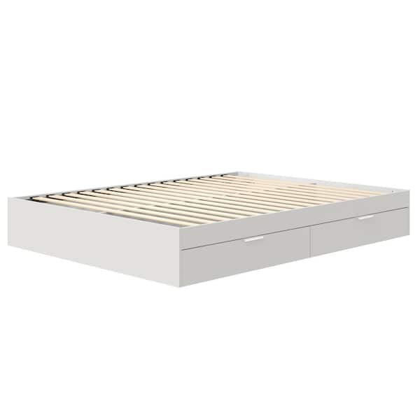 Hunter White Frame Queen Size Platform Bed with 2 Storage Drawers