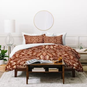 Boho Floral Wildflower Rust Orange and Ivory Collection King Duvet Cover Bedding  Set