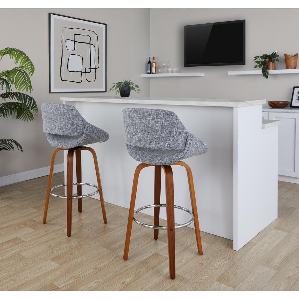 Fabrico 29.5 in. Grey Noise Fabric, Walnut Wood, and Chrome Metal Fixed-Height Bar Stool (Set of 2) price history on PriceWatchPro