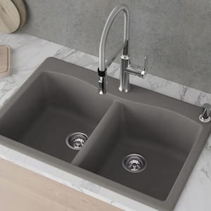 Forteza All-in-One Drop-In/Undermount Granite Composite 33 in. 1-Hole 50/50 Double Bowl Kitchen Sink in Grey