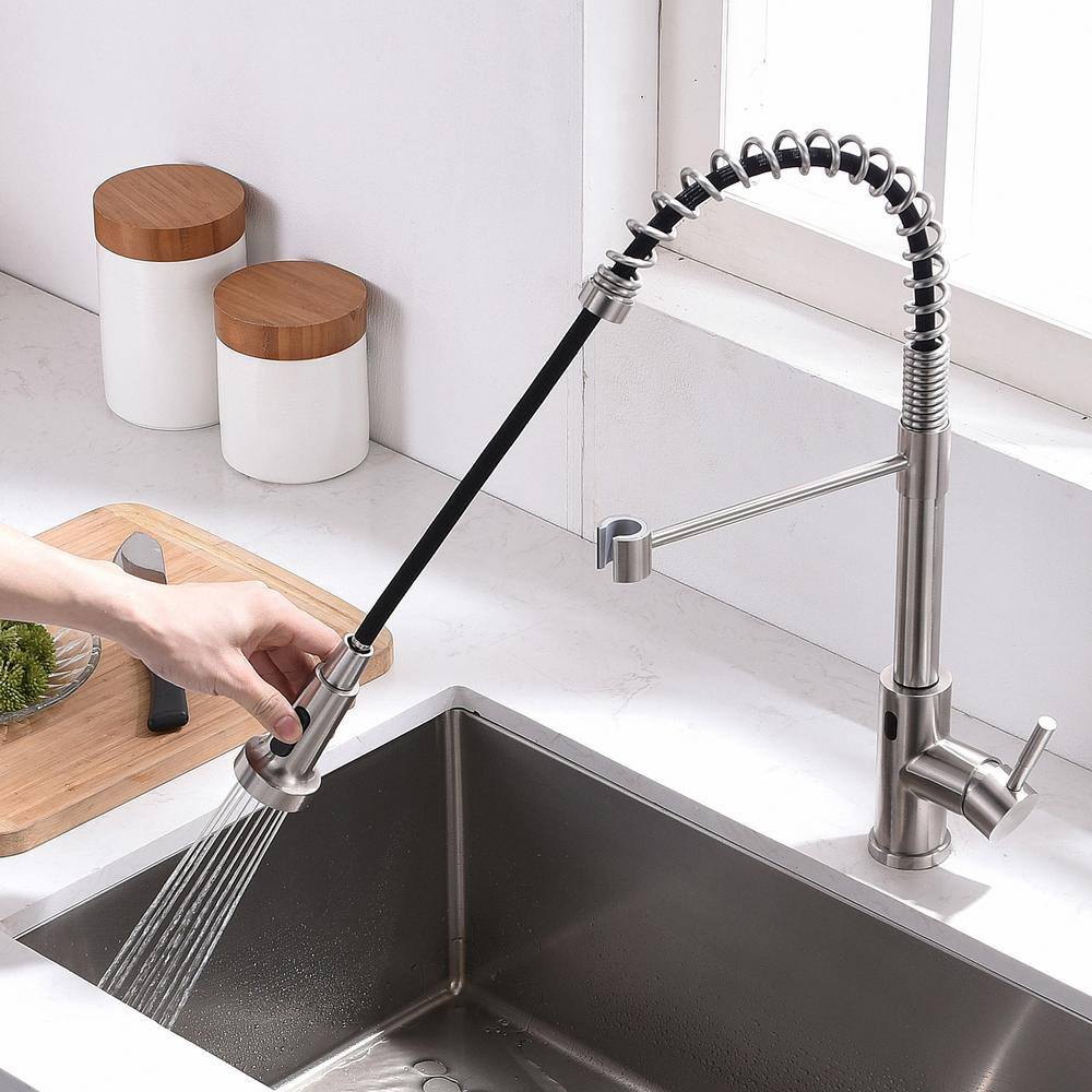 Brushed Nickel Touchless Pull-Down Kitchen Faucet with Spray
