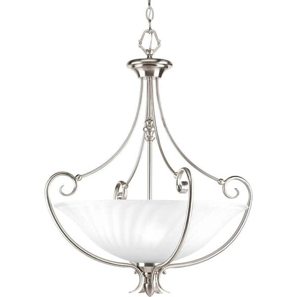 Progress Lighting Kensington Collection 3-Light Brushed Nickel Foyer Pendant with Swirled Etched Glass