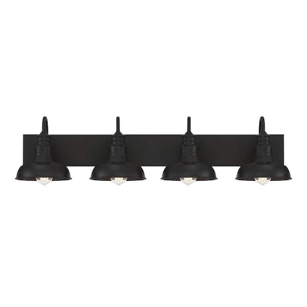 Savoy House 38 in. W x 9 in. H 4-Light Oil Rubbed Bronze Bathroom Vanity Light with Metal Shades