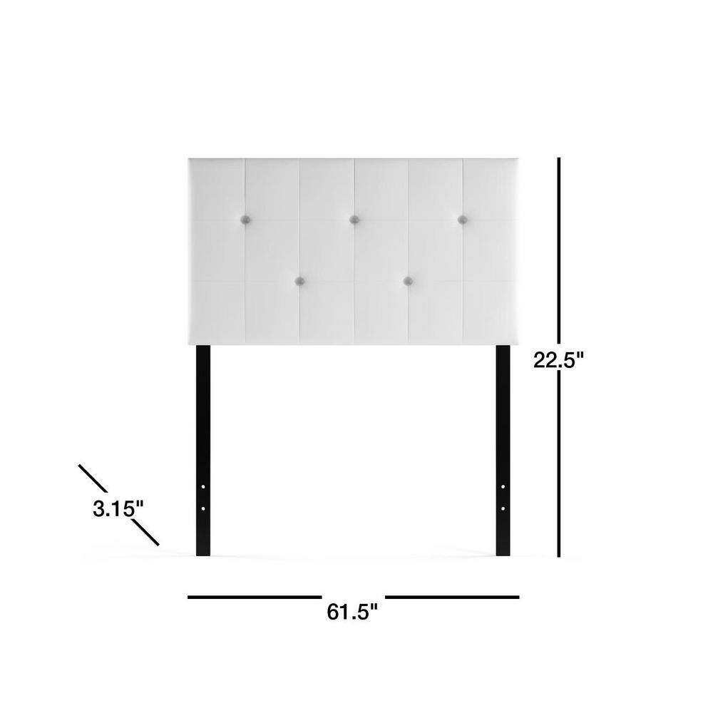 White Faux Leather Tufted Queen Headboard with Crystal Buttons