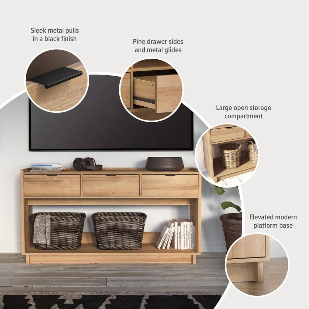 Natural Oak Modern Wood Console Table with Storage Drawers