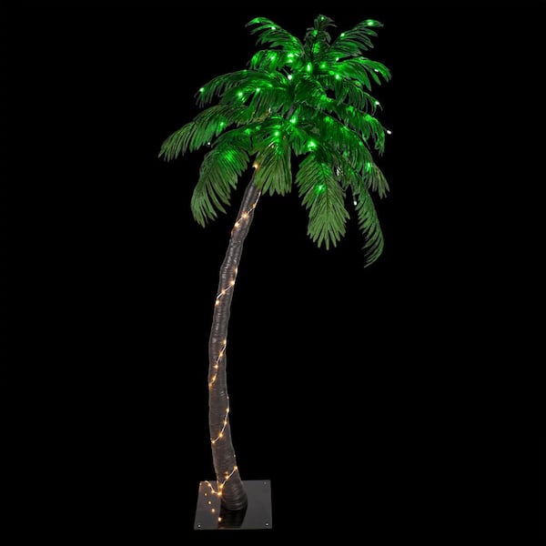 Wintergreen Lighting 6 ft. Pre-Lit Curved Artificial Palm Tree with 128 ...