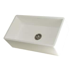 Clover Farmhouse Solid Surface 33 in. Single Bowl Kitchen Sink in White Stone