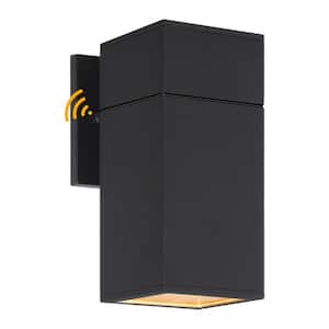 Enhanced 8.3 in. Black Dusk to Dawn Indoor/Outdoor Hardwired Cylinder Sconce with No Bulb Included