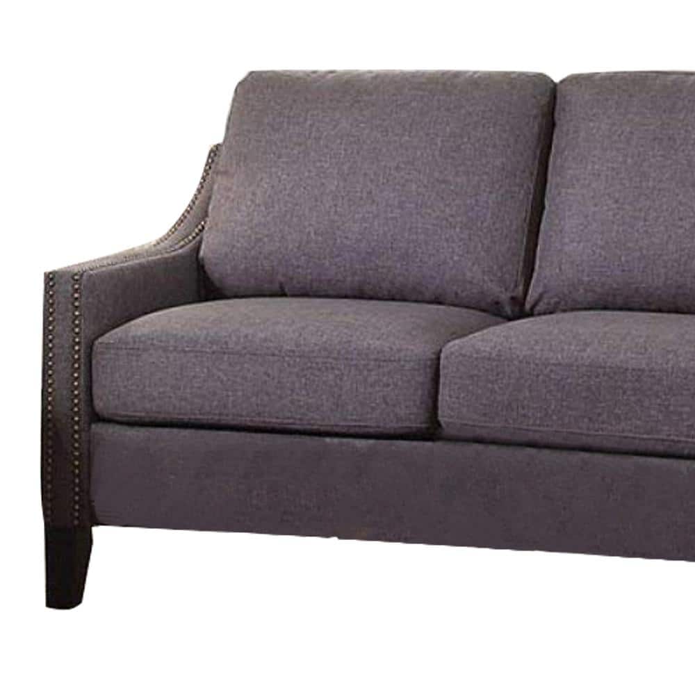 Zapata Gray Linen Sloped Arm Sofa with Nailhead Trim
