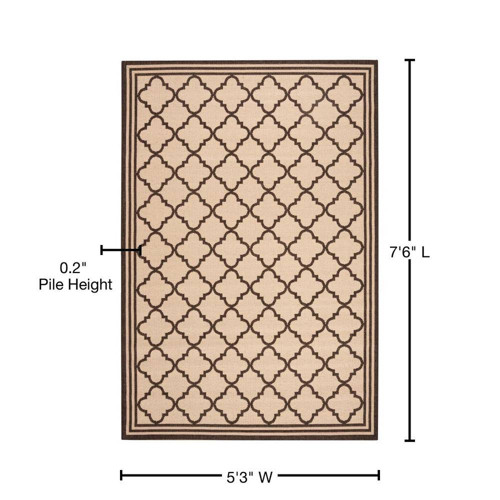 Cream and Brown Geometric Indoor/Outdoor Area Rug