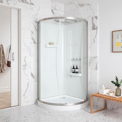 Lavish 31-1/2 in. L x 47 in. W x 84 in. H Corner Drain Oblong Corner Shower Stall Kit in White with Easy Fit Drain RH