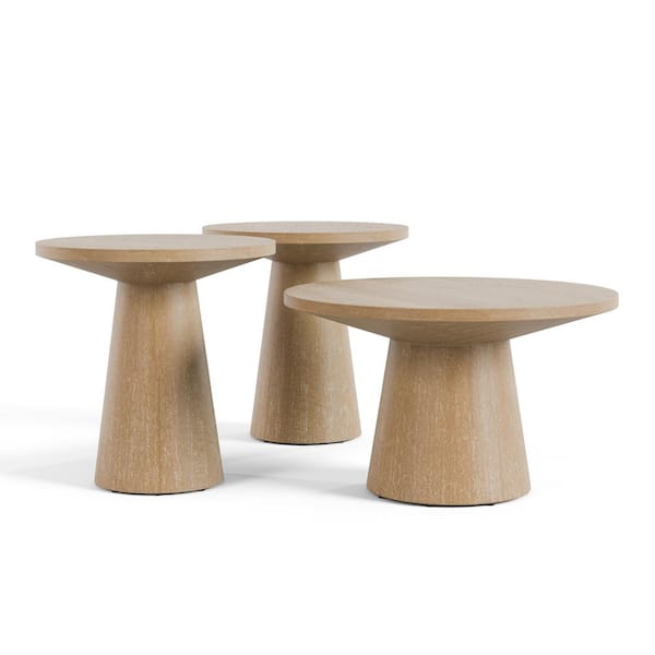 Leander 3 Piece 29 in. Oak Round Wood Coffee Table Set With 2 End Tables
