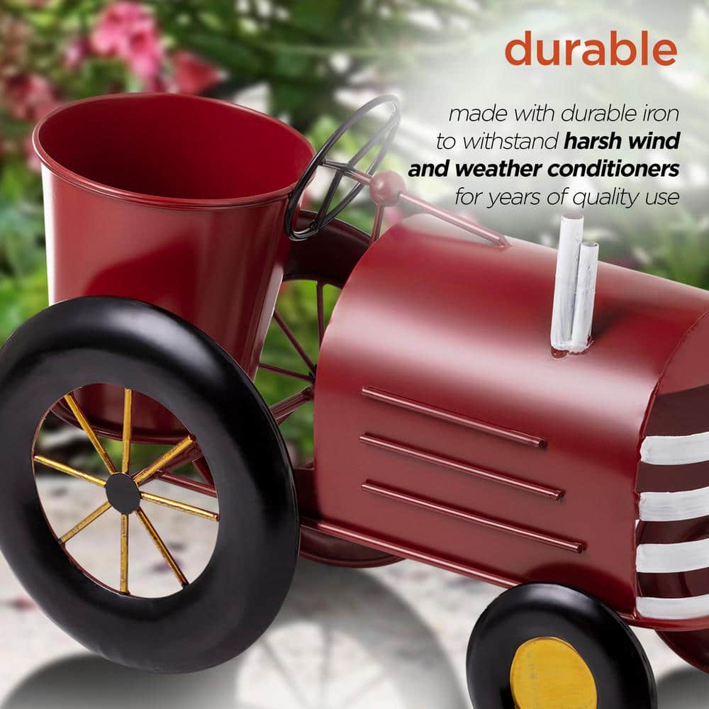 Red Metal Tractor Planter with Stand for Indoor/Outdoor Use