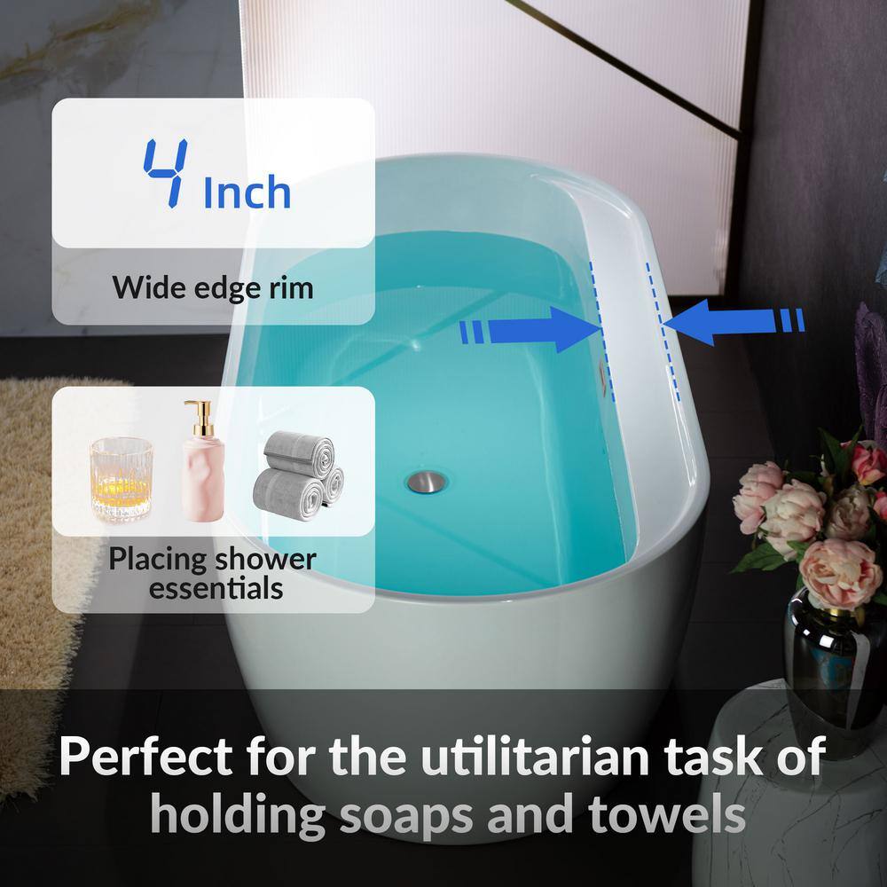 67'' White Acrylic Freestanding Soaking Bathtub with Chrome Drain