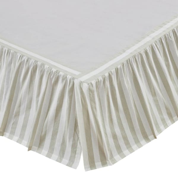 Finders Keepers 16" Ruffled Soft White Khaki Striped King Bed Skirt