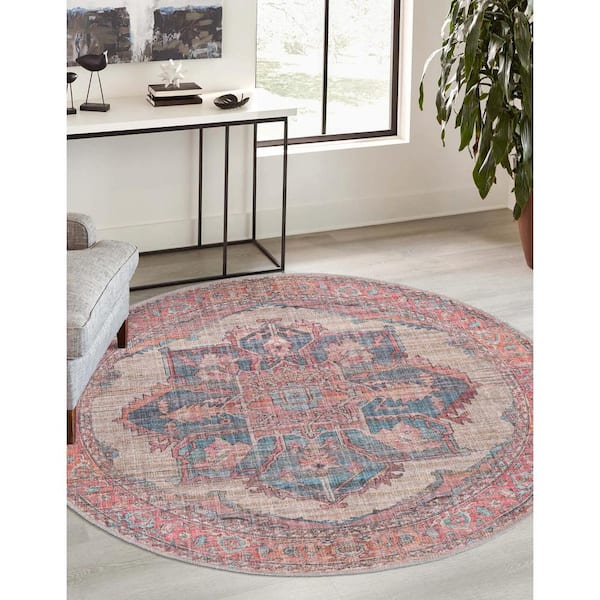 Nostalgia Ella Antique Beige 8 ft. Round Machine Washable Area Rug