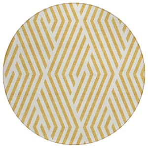 Chantille ACN550 Gold 8 ft. x 8 ft. Round Machine Washable Indoor/Outdoor Geometric Area Rug