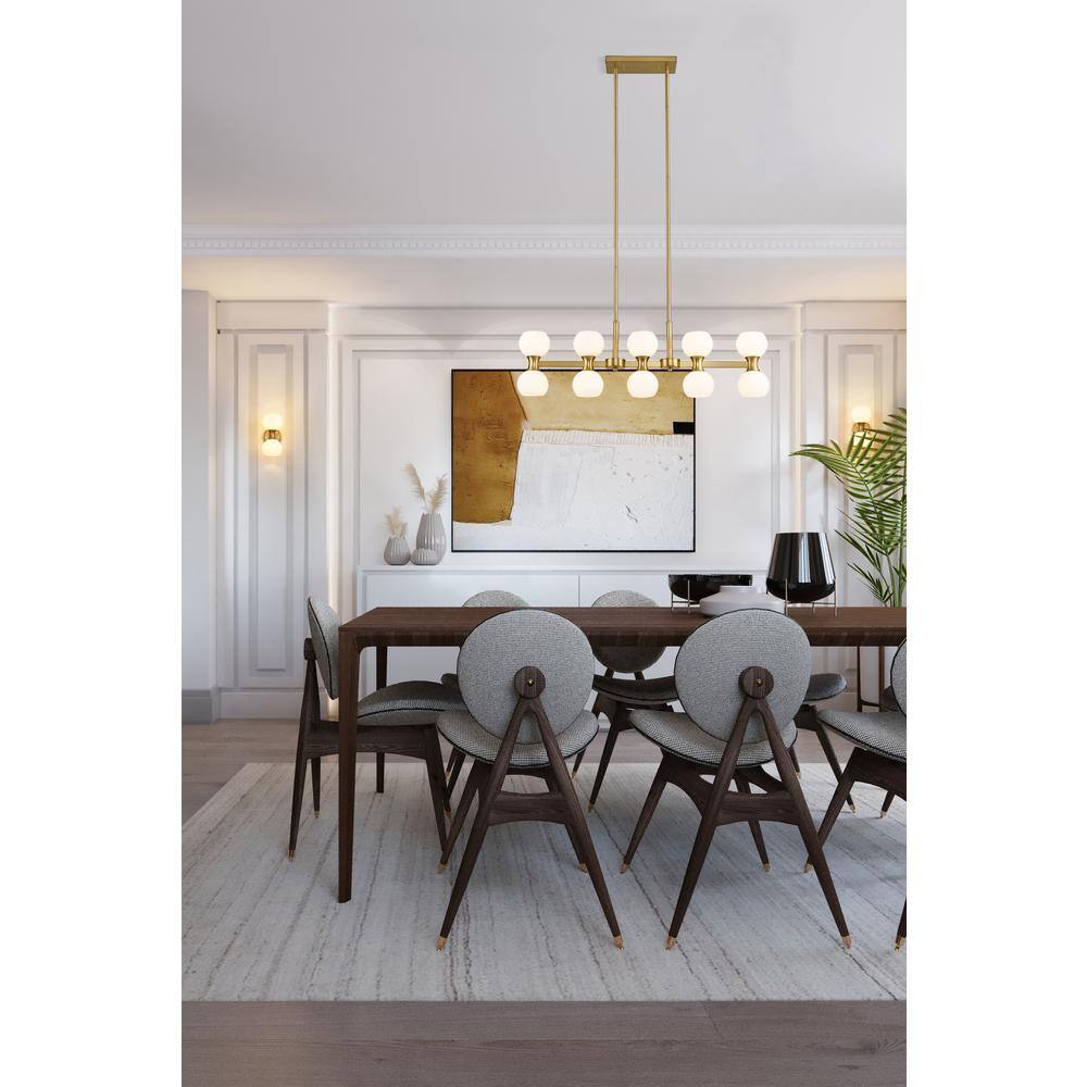 Gold and Opal Glass 10-Light Linear Chandelier