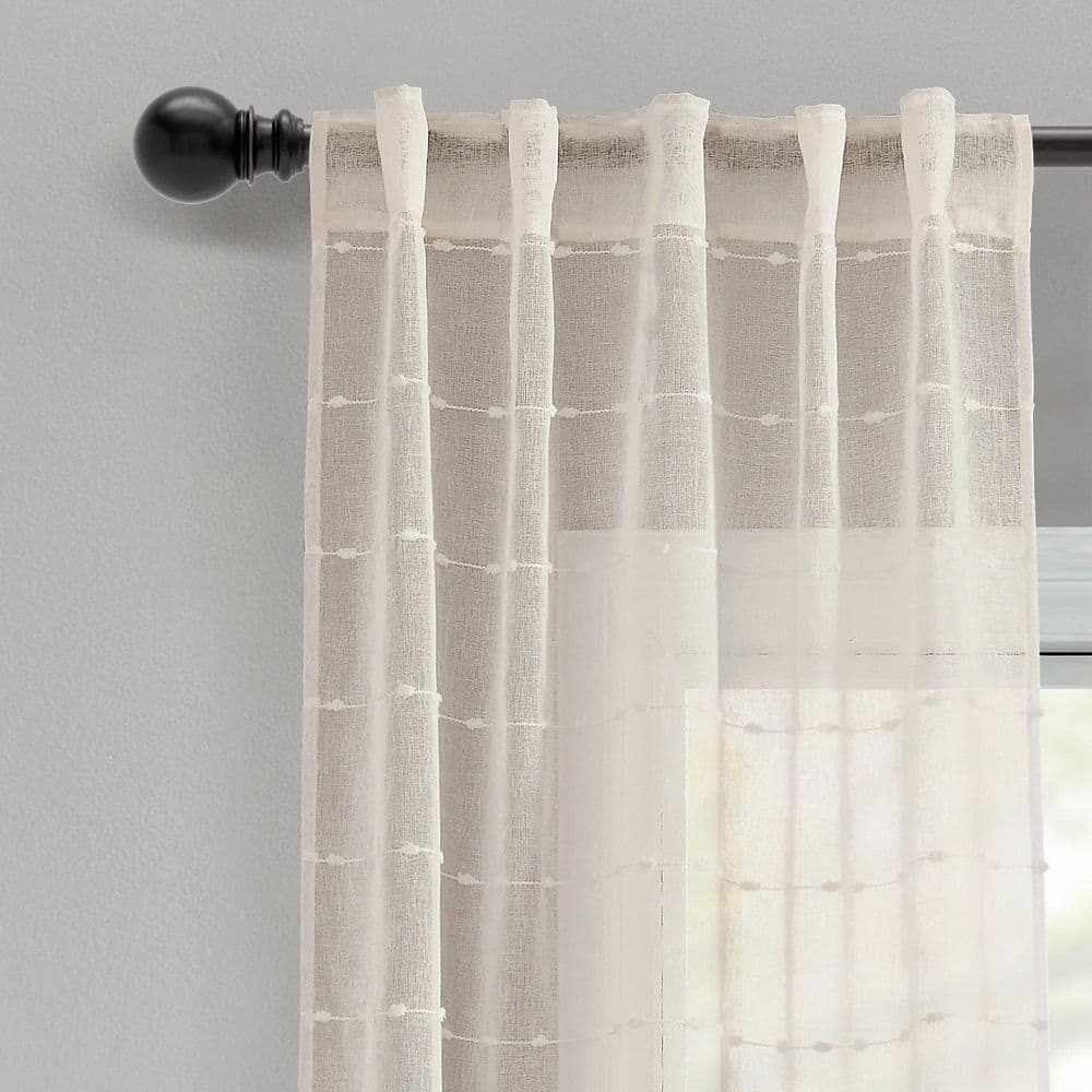 Beige Polyester Sheer Voile Curtains with Popcorn Stitch