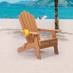 Brown Poly Lumber Folding Adirondack Chair with Pullout Ottoman and Cup Holder for Patio Deck Garden (1-Pack)