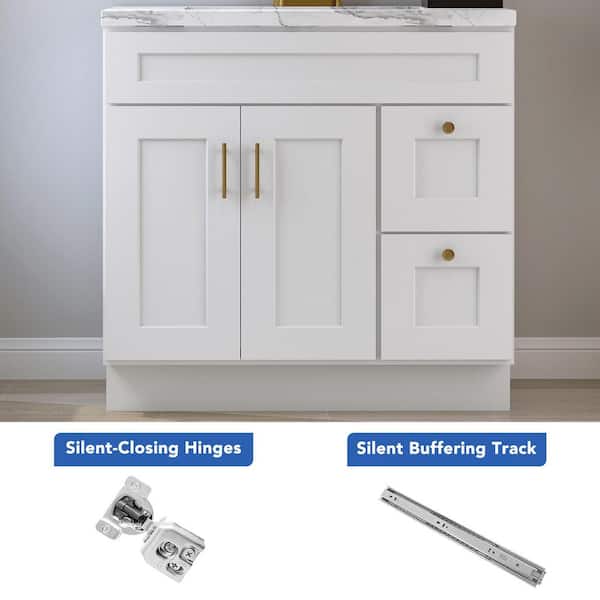 36 in. W x 21 in. D x 34.5 in. H Ready to Assemble Double Shaker Bath Vanity Combo Cabinet in Newport White