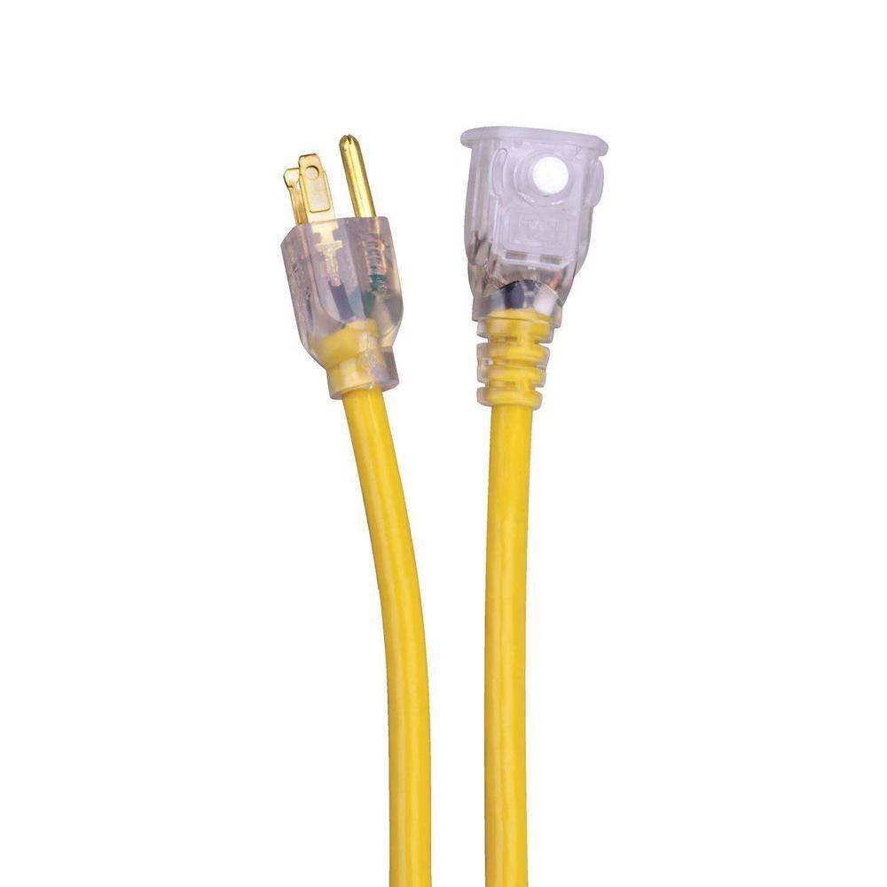 50 ft Yellow Heavy Duty PVC Extension Cord with Lighted End