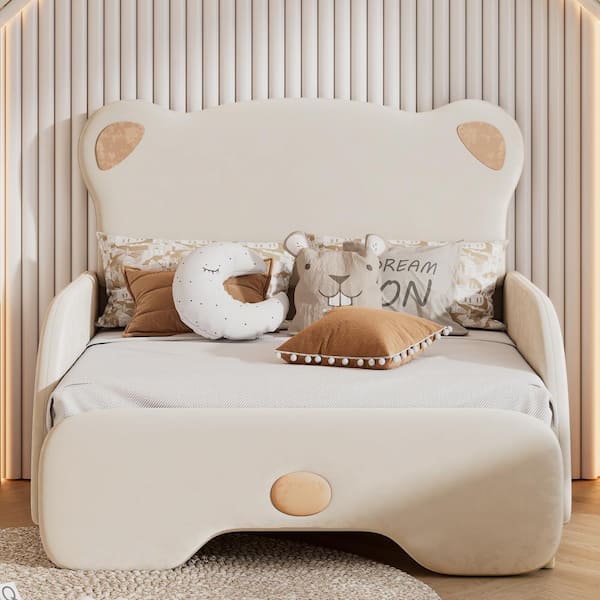 Harper & Bright Designs Bear Shaped 42.5 in. Beige Flannel Fabric Twin XL  Sofa Bed, Convertible Sleeper Chair Bed WMSL066AAA - The Home Depot