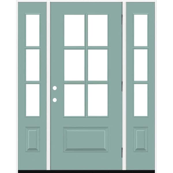 Steves & Sons Legacy 60 in. x 80 in. 3/4-6 Lite Clear Glass LHOS Primed Quarry Finish Fiberglass Prehung Front Door Dobul 10 in. SL