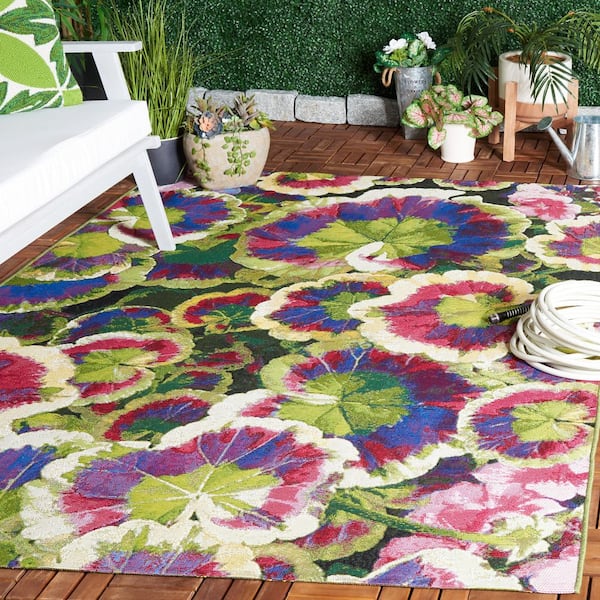 Barbados Black Green/Purple 5 ft. x 8 ft. Oversized Floral Indoor/Outdoor Area Rug